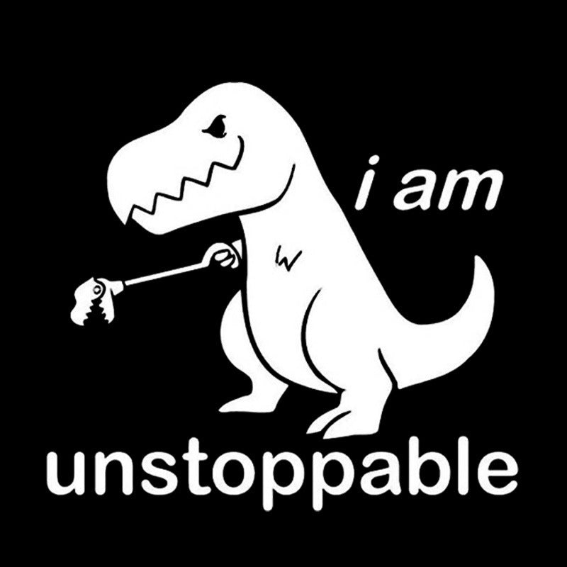 Nalepka za avto – Risani dinozaver “I am unstoppable”