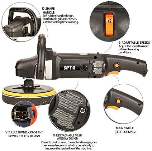 SPTA Polirni Stroj 125 mm / 150 mm / 180 mm – Profesionalni Set s Prilagodljivo Hitrostjo, 1200 W + Pribor