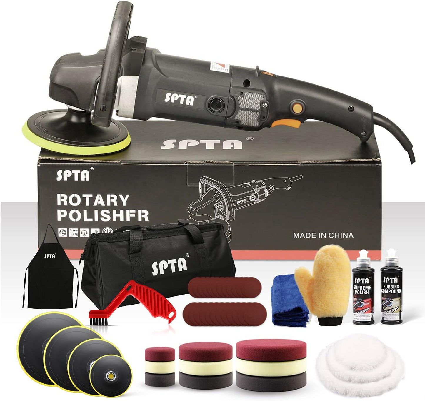 SPTA Polirni Stroj 125 mm / 150 mm / 180 mm – Profesionalni Set s Prilagodljivo Hitrostjo, 1200 W + Pribor