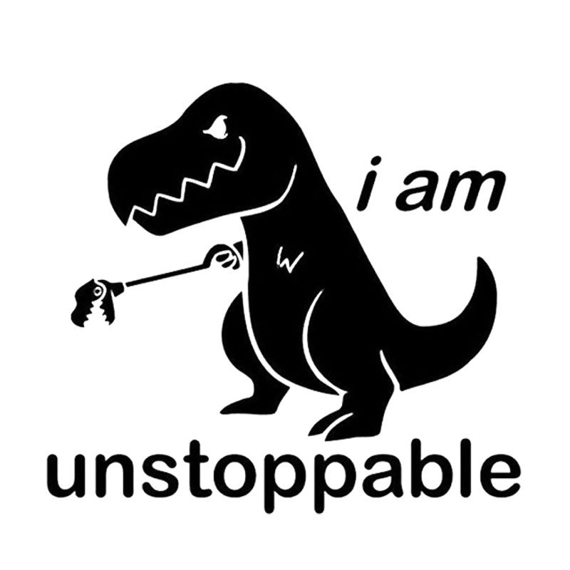 Nalepka za avto – Risani dinozaver “I am unstoppable”
